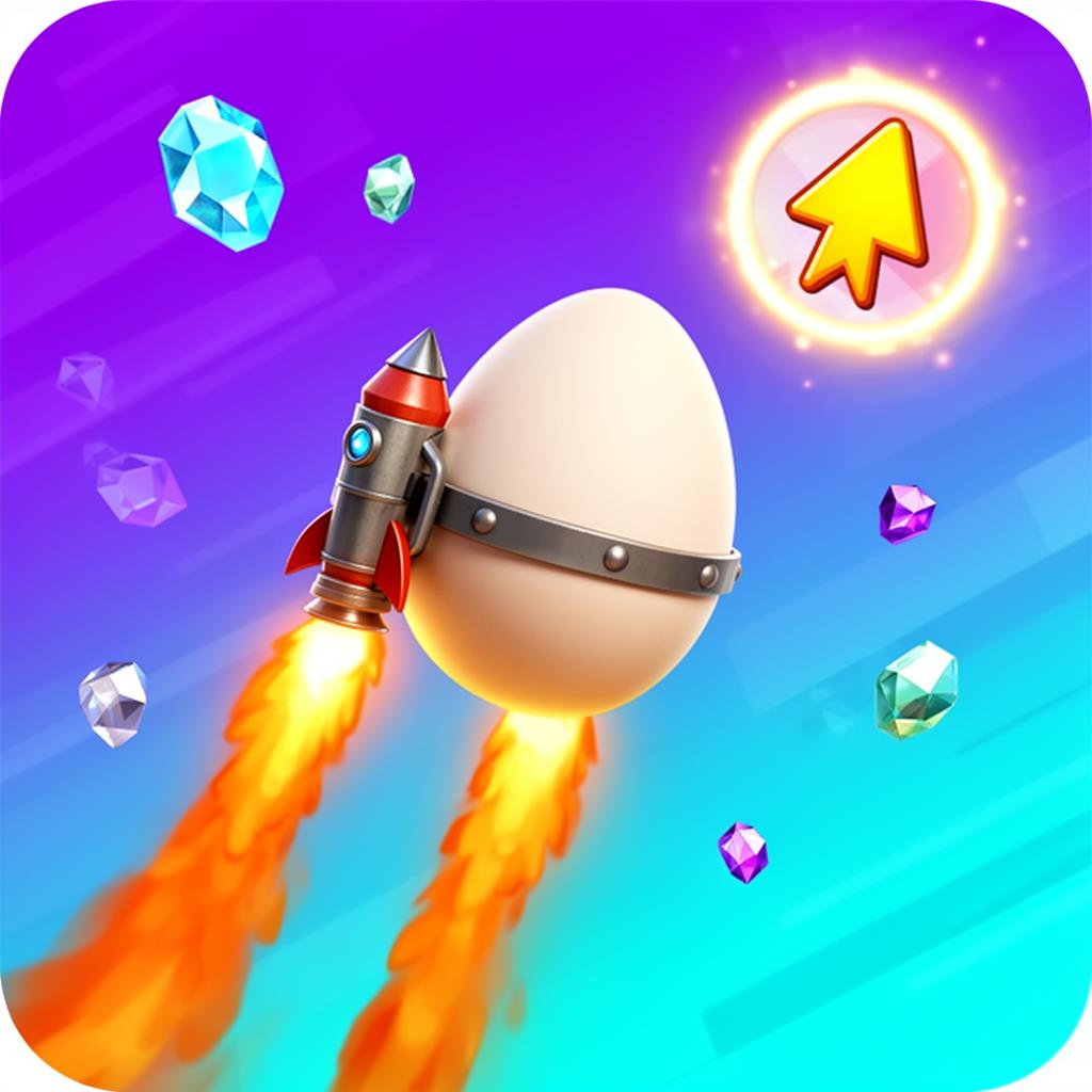 Rocket jetpack power-up: egg boosting upward with fiery thrust