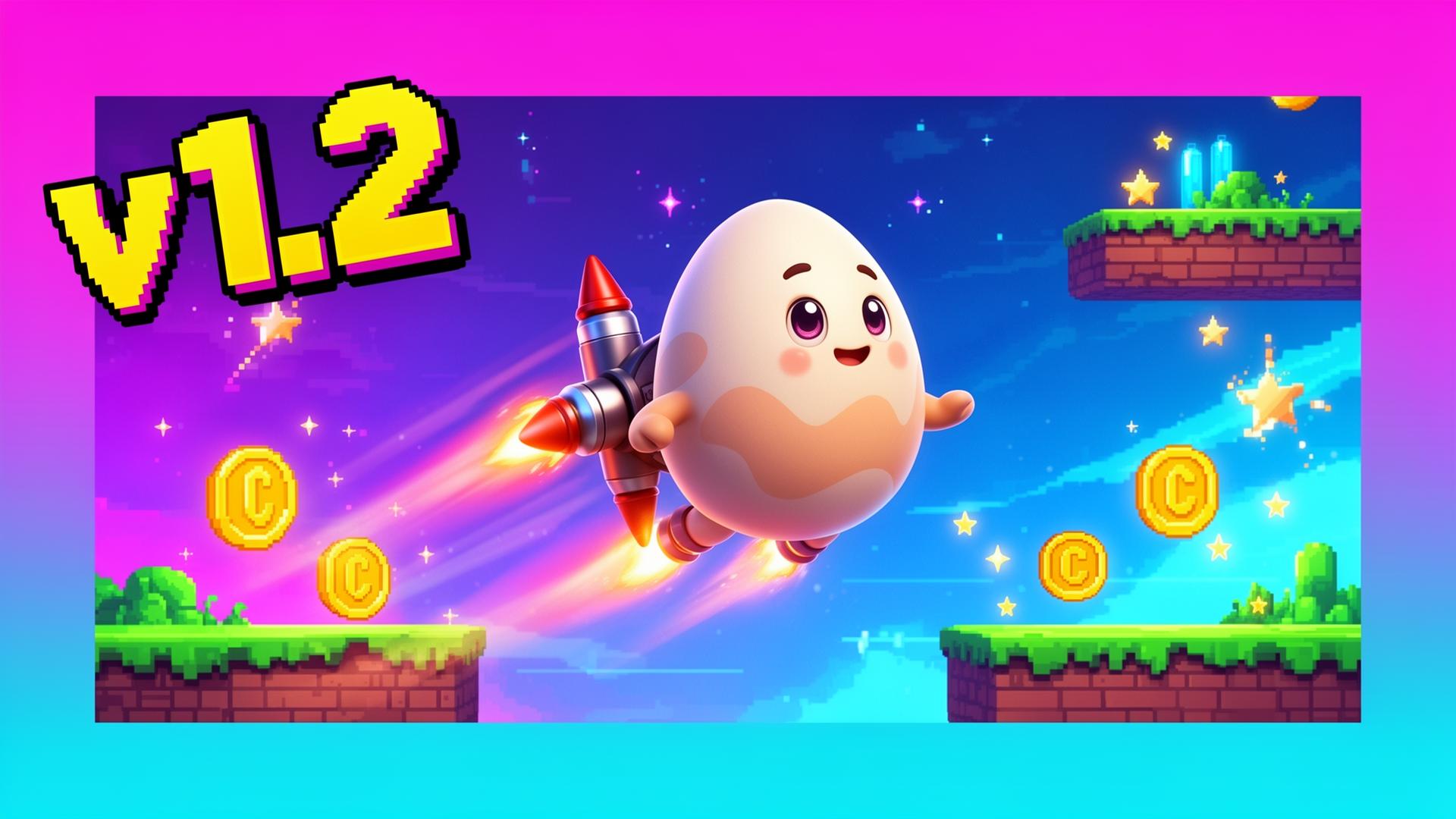 Fly or Fry Egg Bounce Adventure v1.2 LIVE update key art with rocket jetpack egg