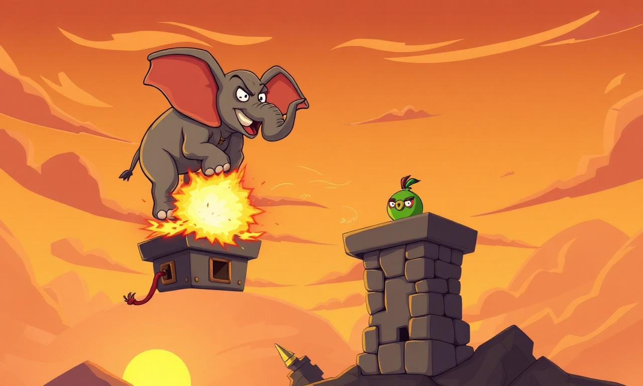 Elephant boss fight at sunset